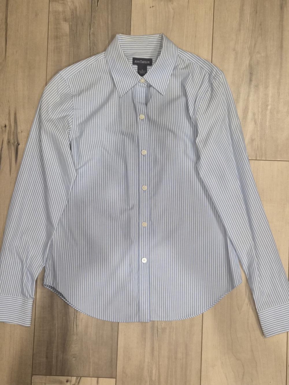 Ann Taylor Light Blue and White Striped Dress Shirt